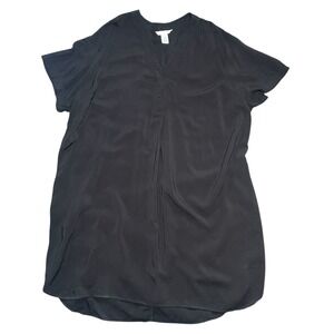 HM Black Viscose V-Neck Short Sleeve Shift Tunic Dress Womens Size XL